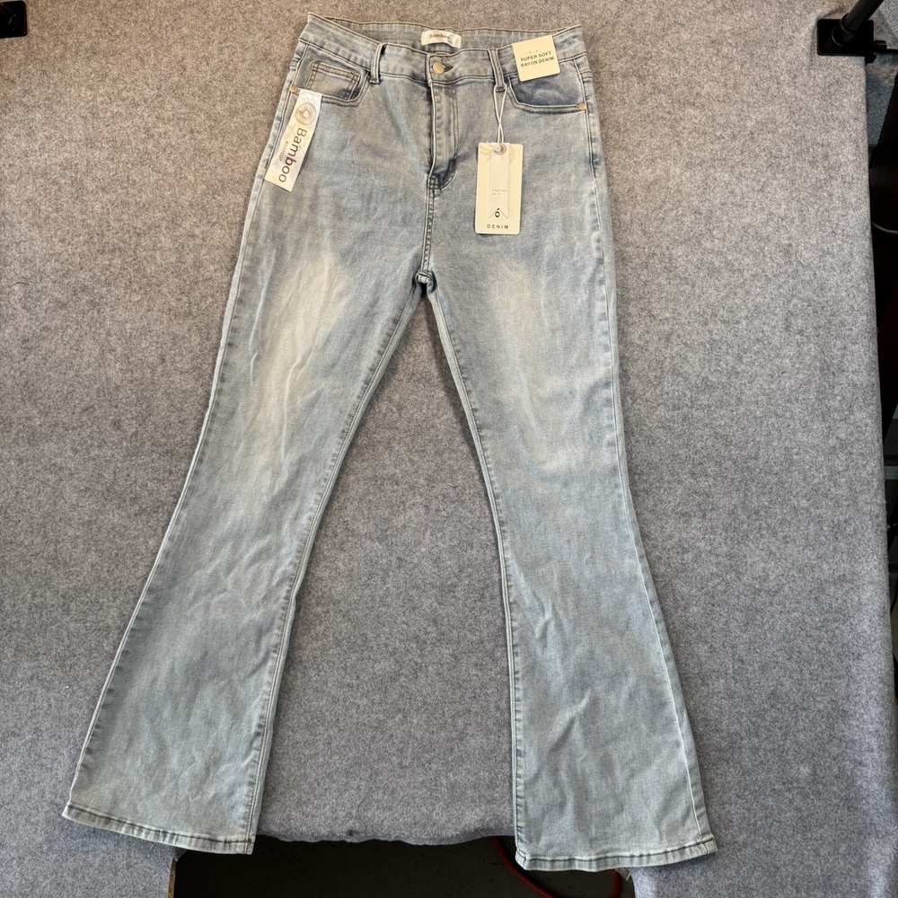 Bamboo‎ R/A1196-A Bootcut Jeans 15 Light Wash Skull Embroidered Rayon Denim